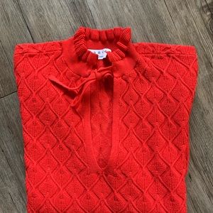 Sandro (Paris) red tie-neck shirt with ruffle detail